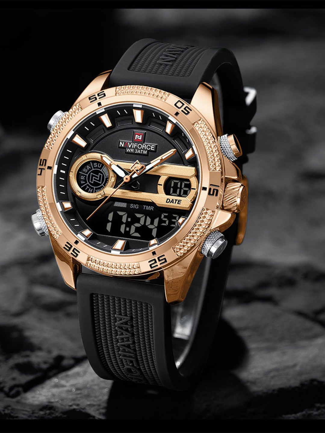 

Naviforce Men Brass Embellished Dial & Straps Analogue and Digital, Black