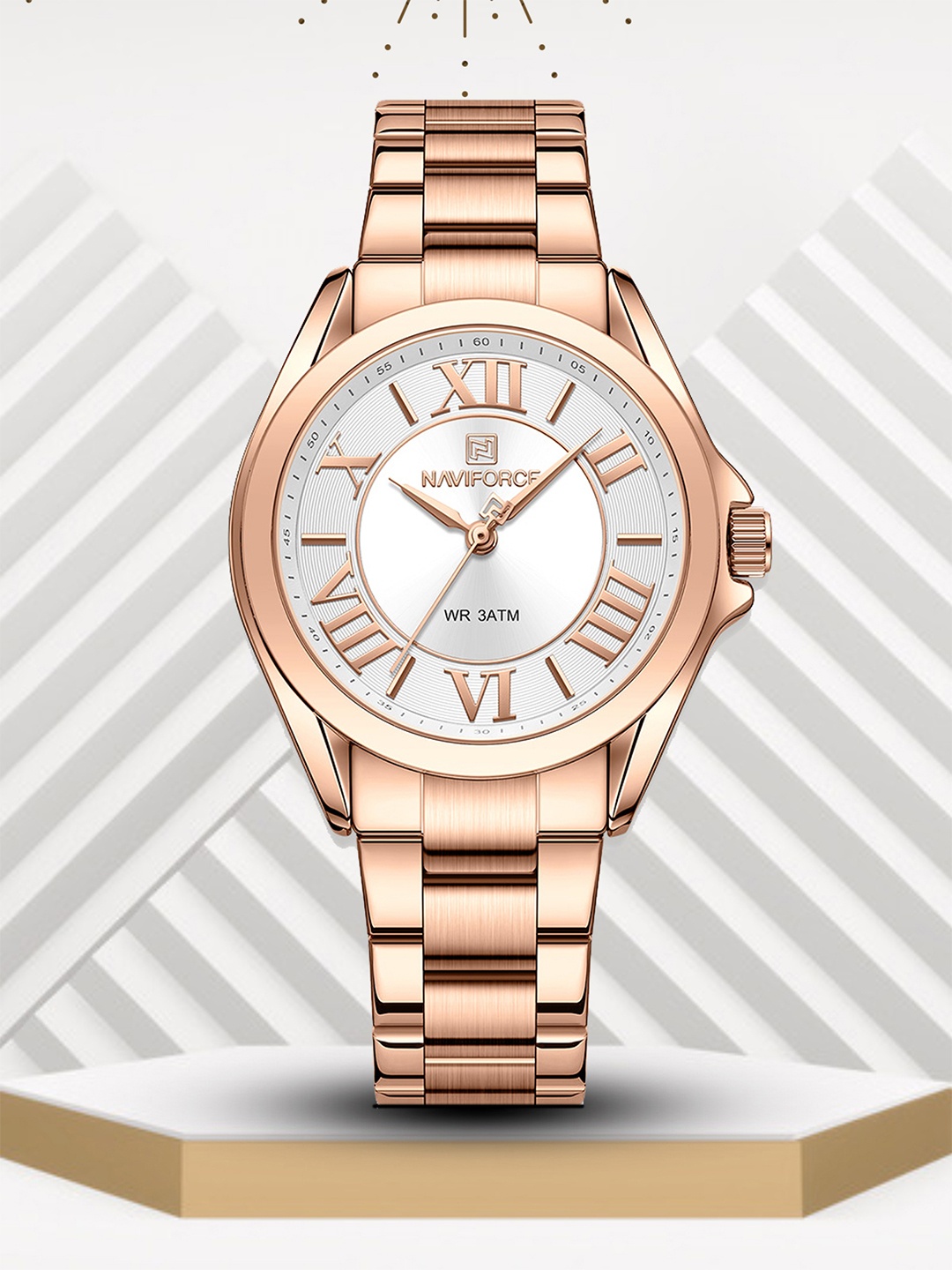 

Naviforce Women Brass Dial & Stainless Steel Straps Analogue Watch NF5037 RGW, Rose gold