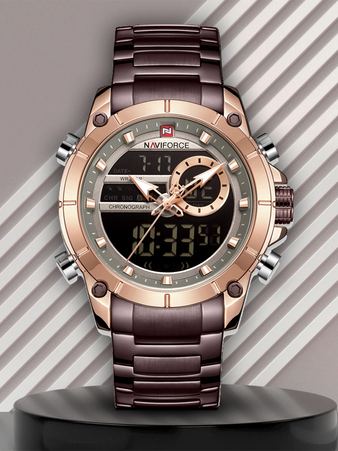 

Naviforce Men Brass Patterned Dial & Stainless, Rose gold