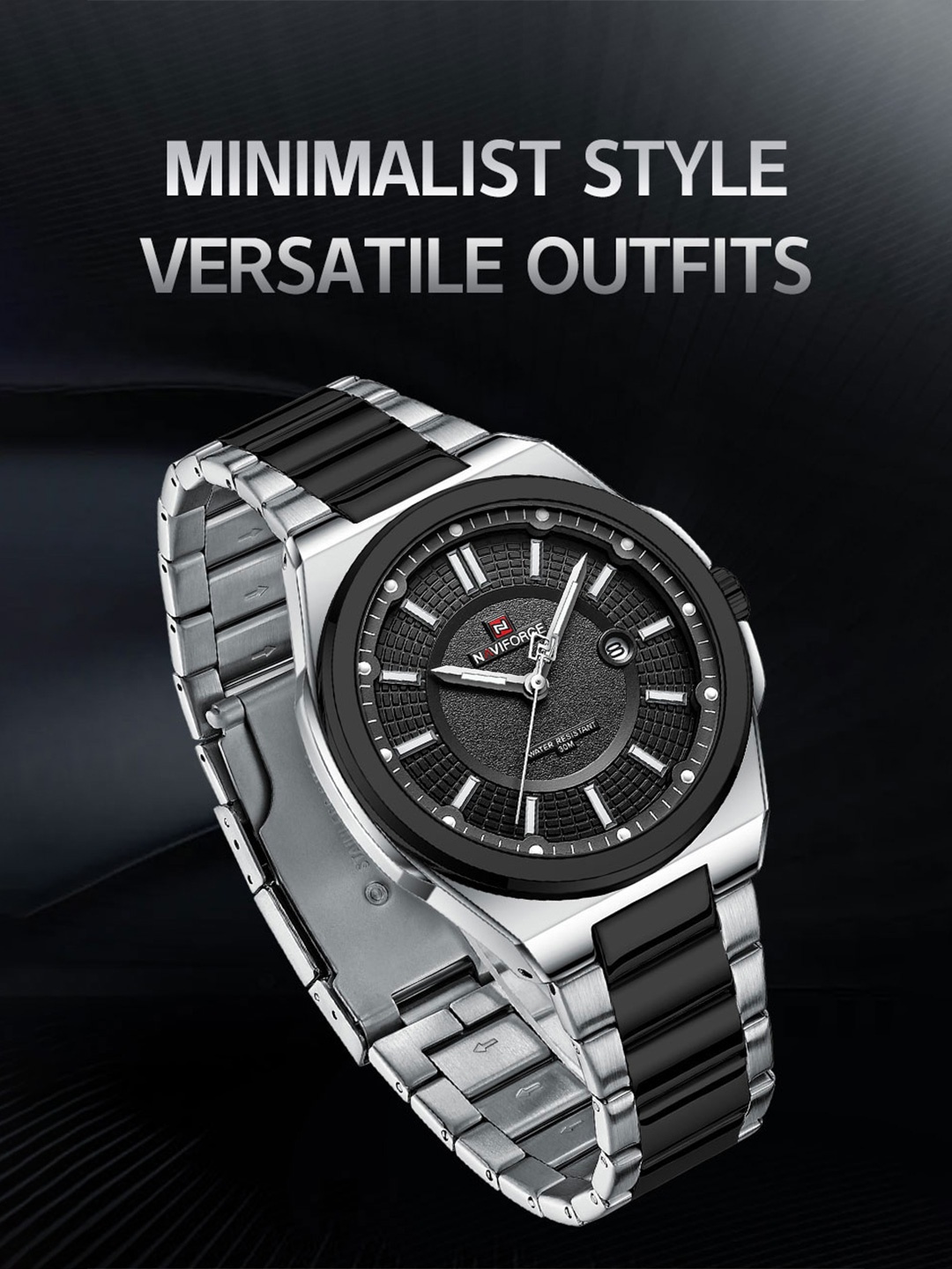 

Naviforce Men Brass Patterned Dial & Stainless Steel Straps Analogue Watch NF9212 SB, Silver