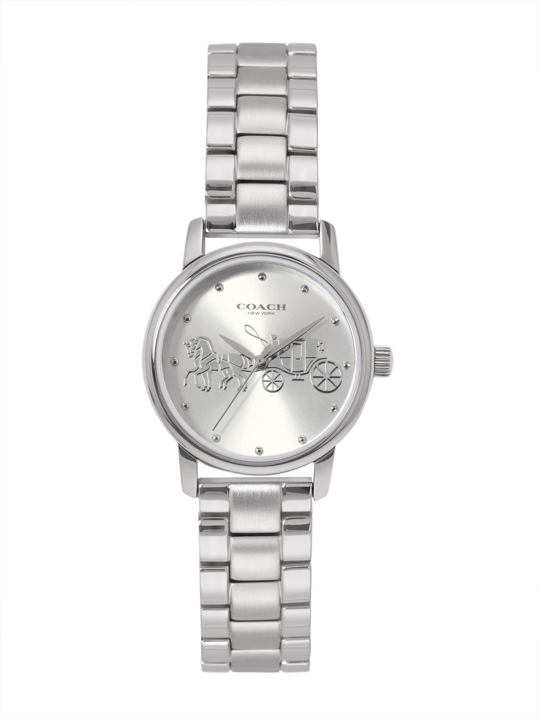 

Coach Women Grand Dial & Stainless Steel Bracelet Style Straps Analogue Watch 14502975, Silver