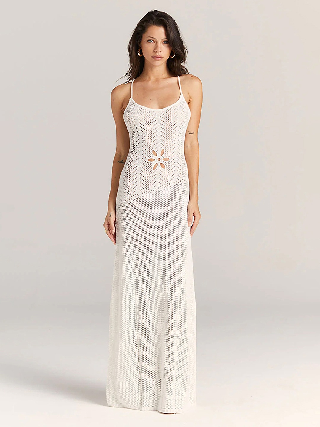 

LULU & SKY Self Design Solid Maxi Dress, White