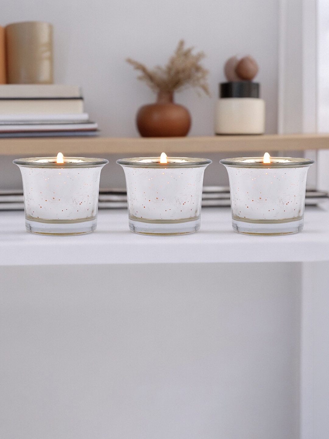 HOSLEY Silver-Toned 3 Pieces Fresh Linen Highly Fragranced Jar Candle