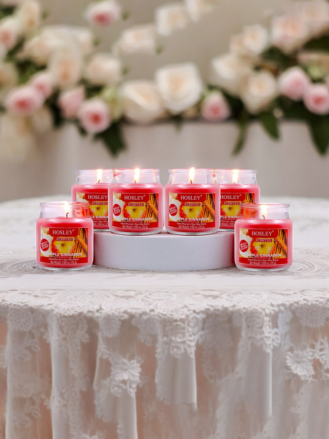 

HOSLEY Red 6 Pieces Apple Cinnamon Highly Fragranced Jar Candle