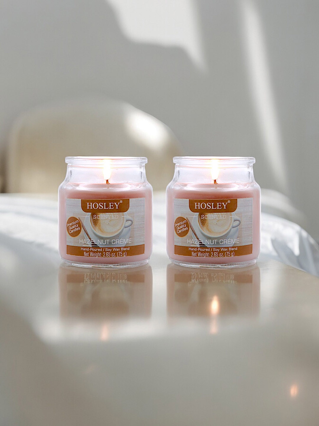 

HOSLEY Brown 2 Pieces Hazelnut Crme Scented Jar Candle