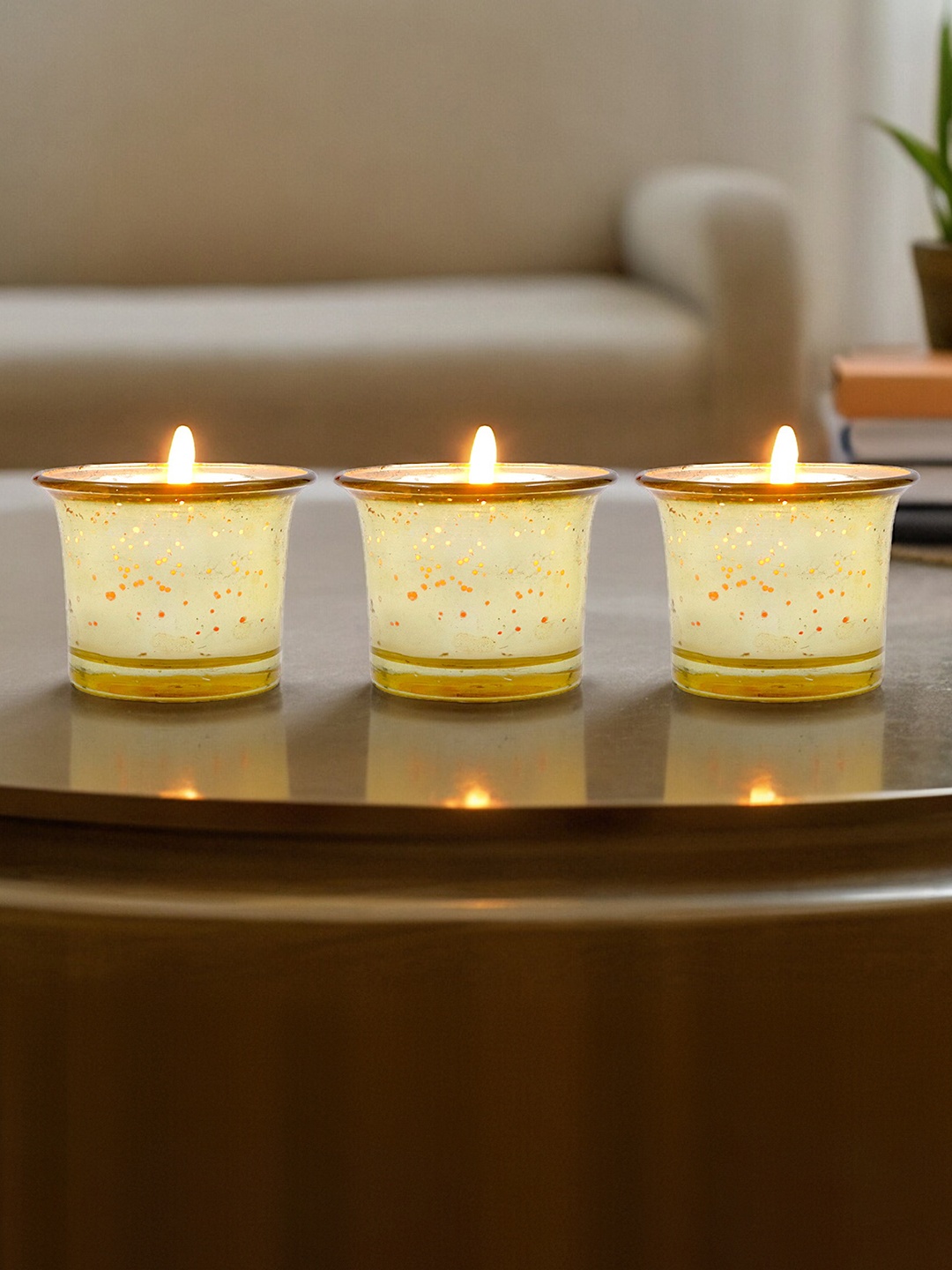

HOSLEY Gold-Toned 3 Pieces Sweet Pea Jasmine Highly Fragranced Jar Candle