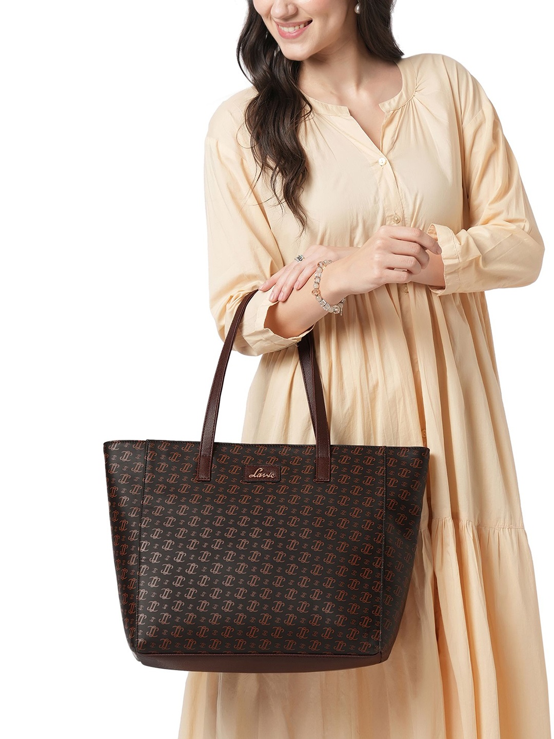 Lavie Miranda Monogram Printed Oversized Structured Handheld Bag, Brown