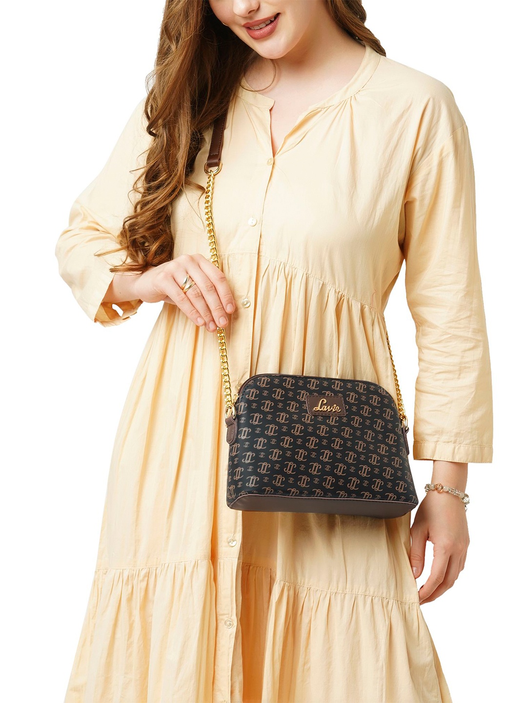 

Lavie Brand Logo Printed Structured Sling Bag, Brown