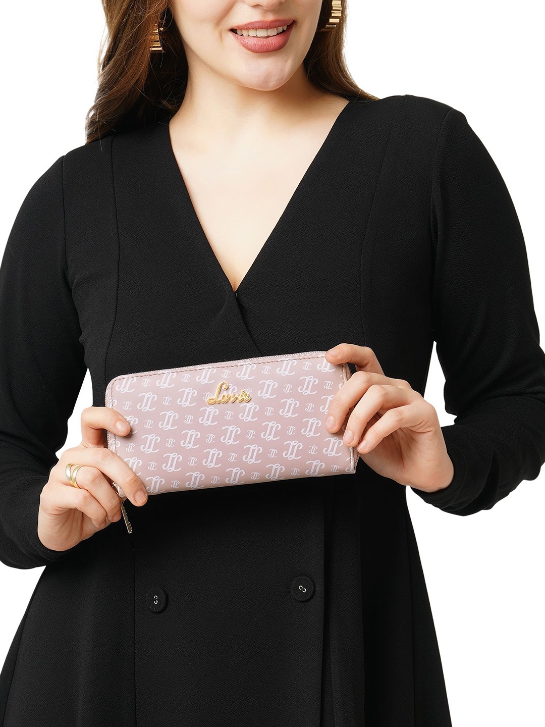 

Lavie Women Brand Logo Printed Sacy Zip Around Wallet, Pink