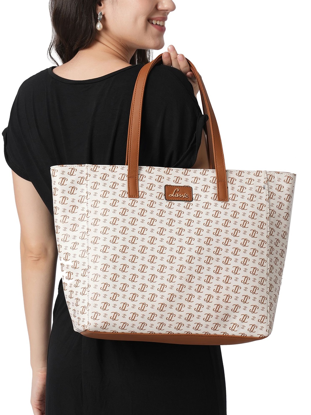 Lavie Miranda Oversized Brand Logo Printed Structured Handheld Bag, White