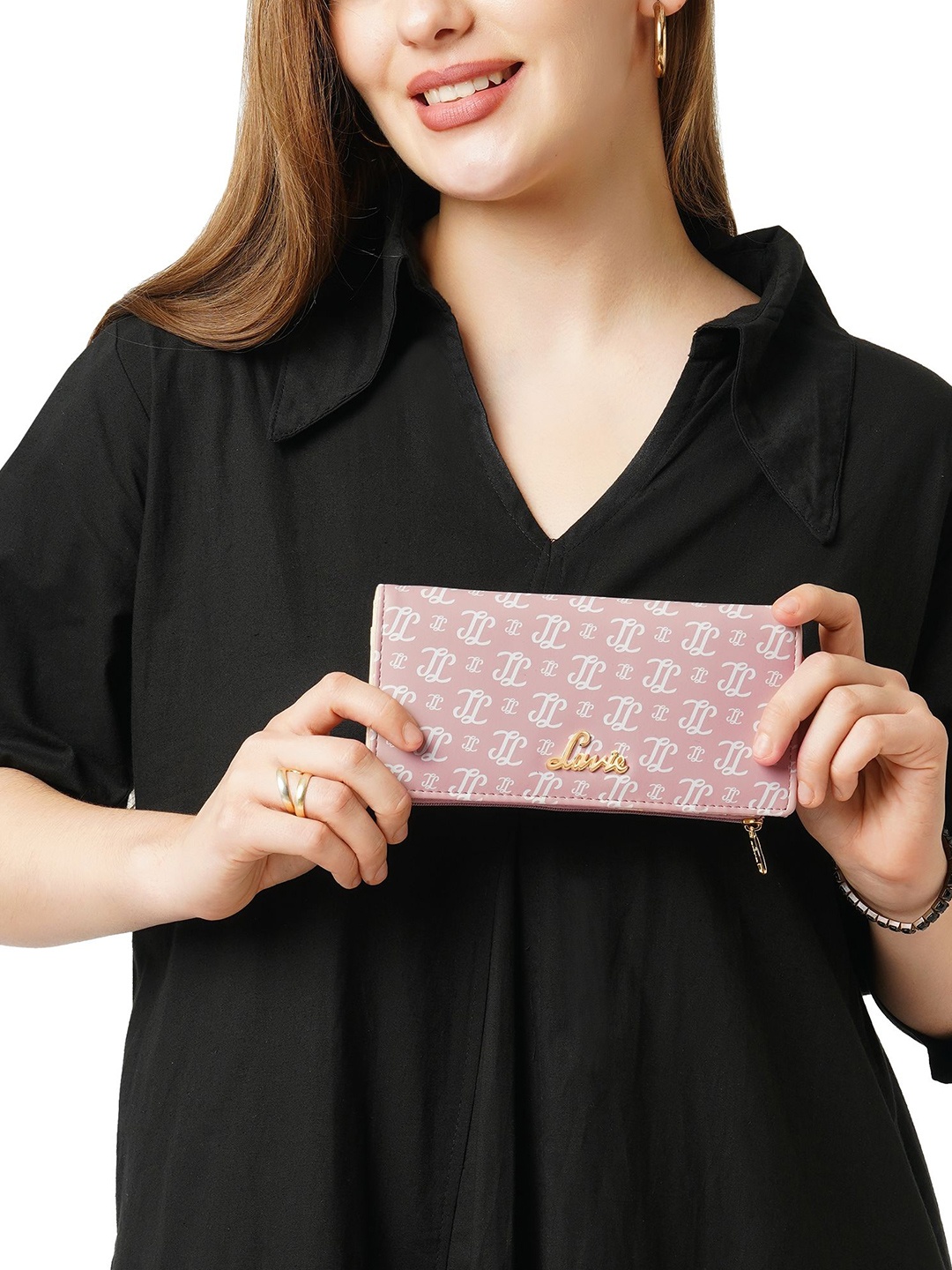 

Lavie Women Safain Monogram Printed Two Fold Wallet, Pink