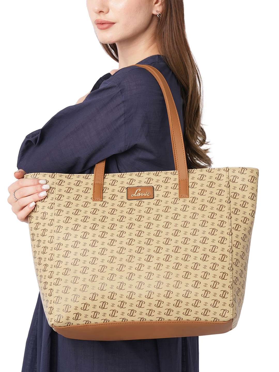 

Lavie Miranda Brand Logo Printed Oversized Structured Handheld Bag, Taupe
