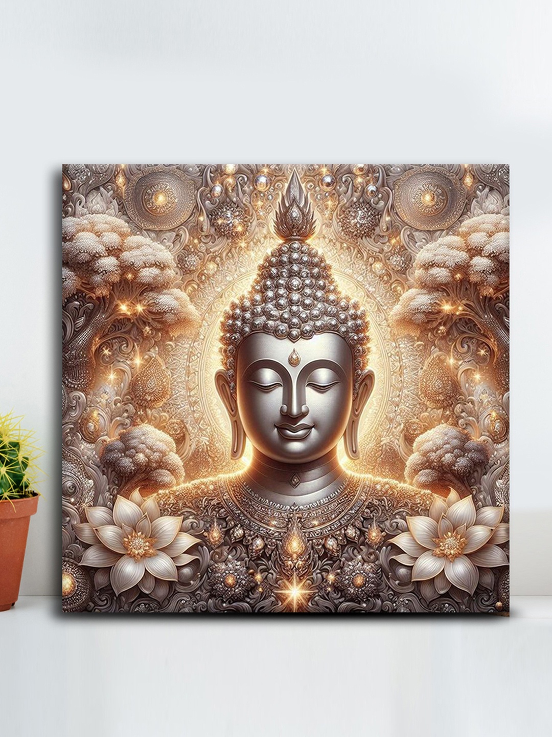 

OLIVE TREE Beige & Gold-Toned Canvas Religious Wall Art