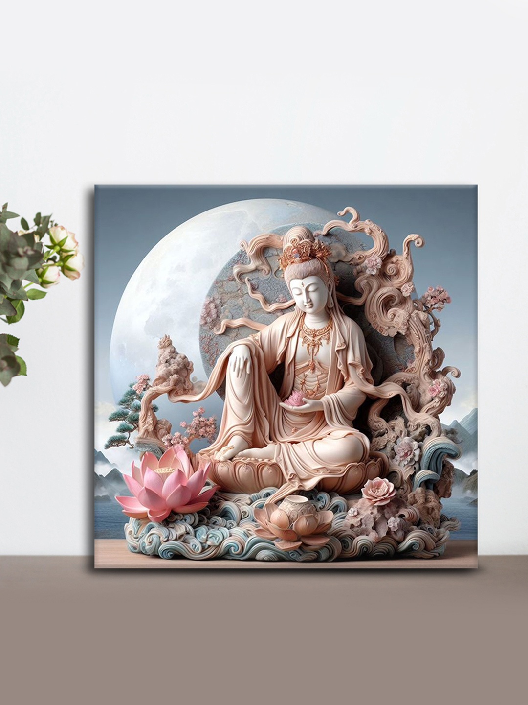 

OLIVE TREE Off White & Blue Canvas Religious Wall Art