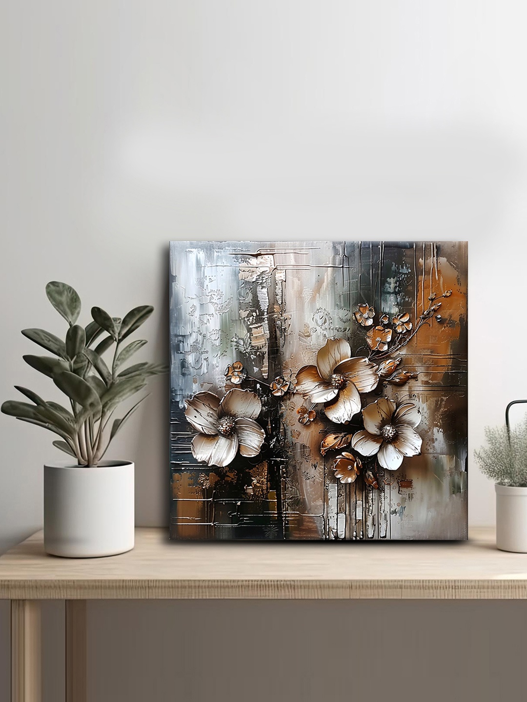 

OLIVE TREE Brown & Off White Canvas Floral Wall Art