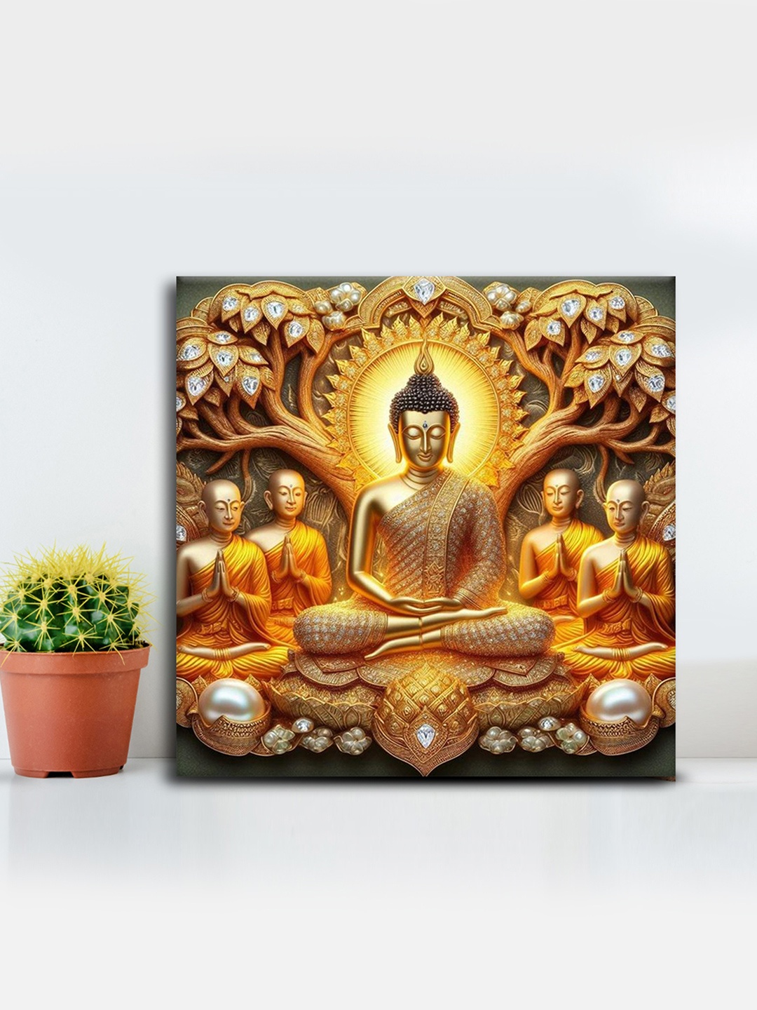 

OLIVE TREE Gold-Toned & White Canvas Religious Wall Art
