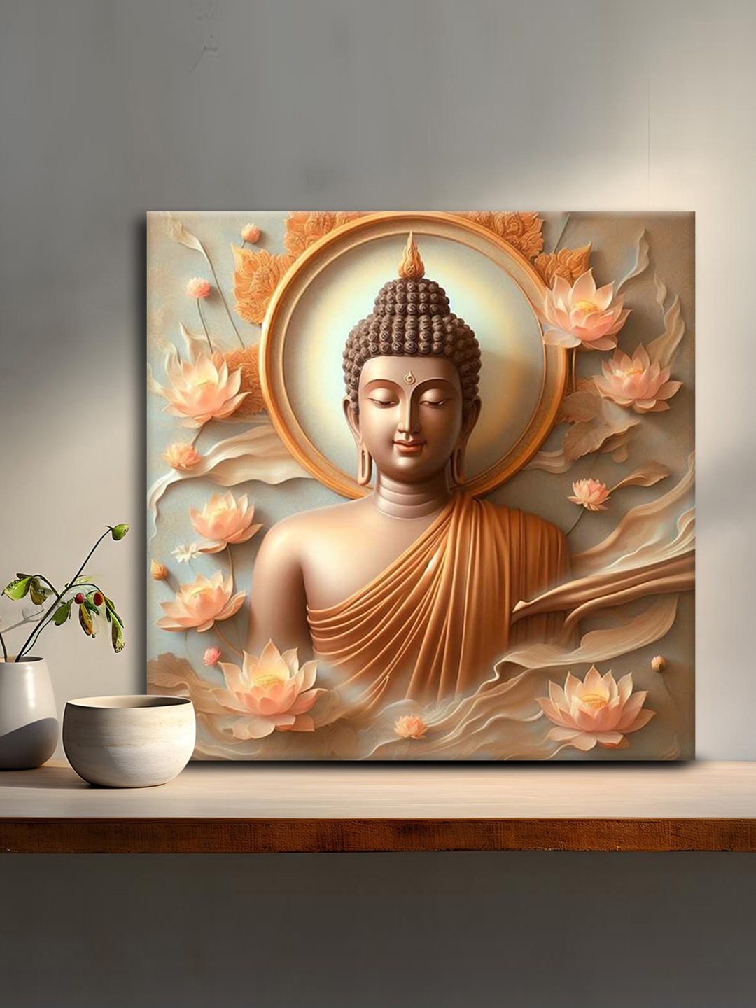 

OLIVE TREE Orange & Off White Canvas Religious Wall Art