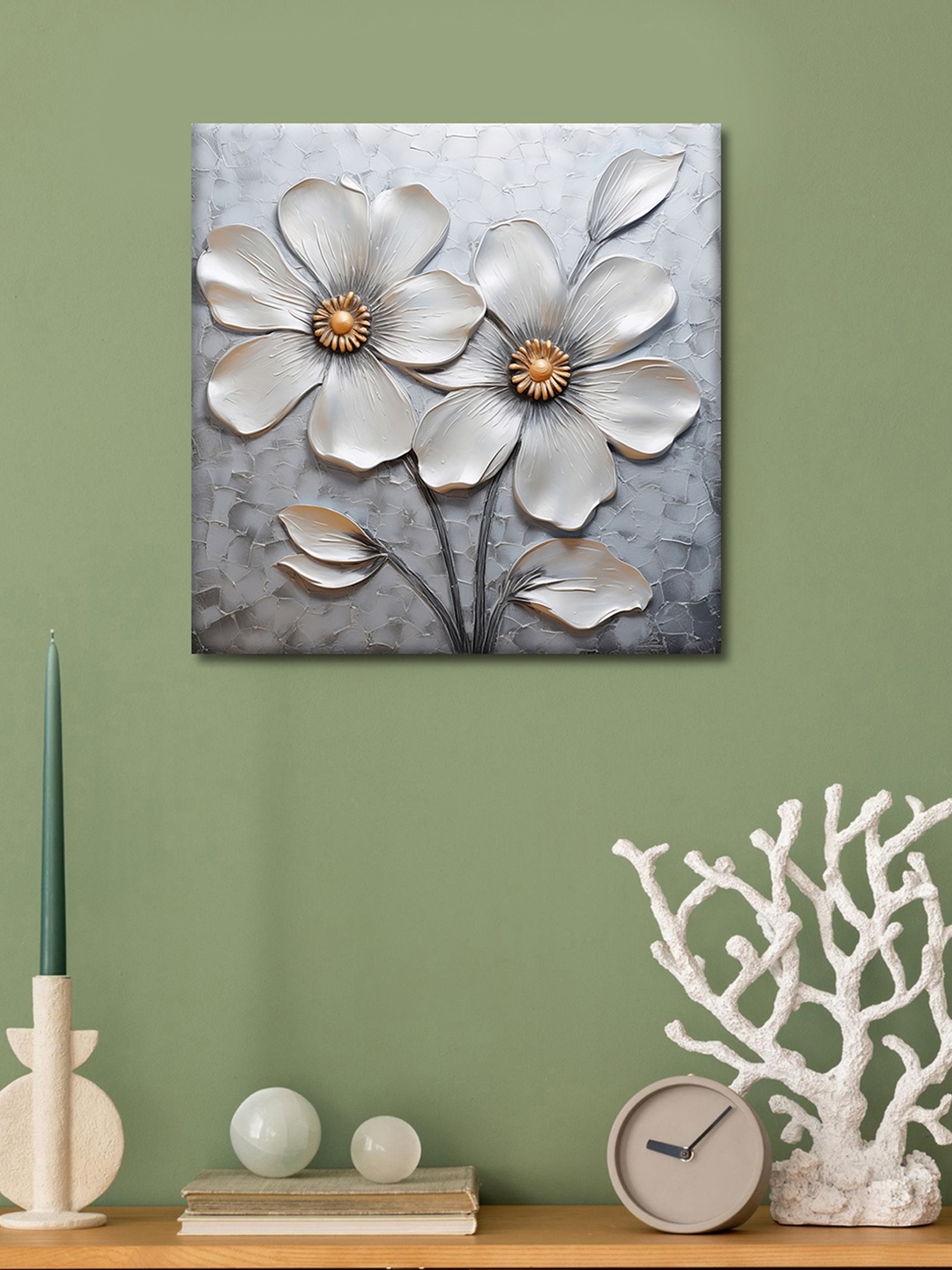 

OLIVE TREE Grey & Off White Canvas Floral Wall Art