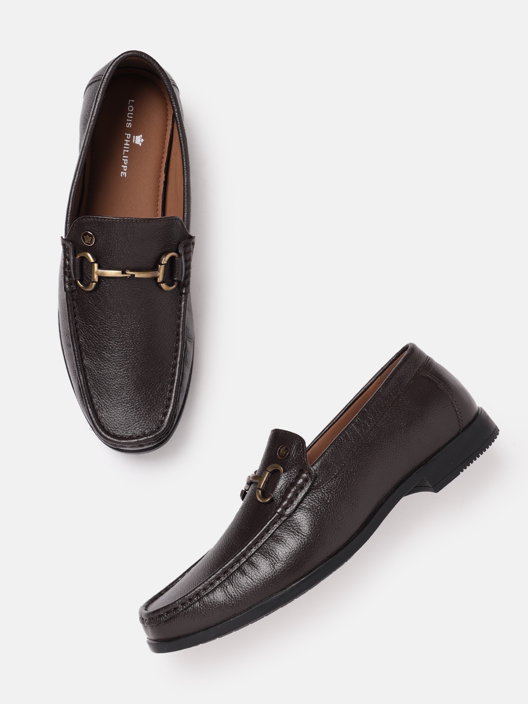 

Louis Philippe Men Formal Leather Horsebit Loafers, Coffee brown