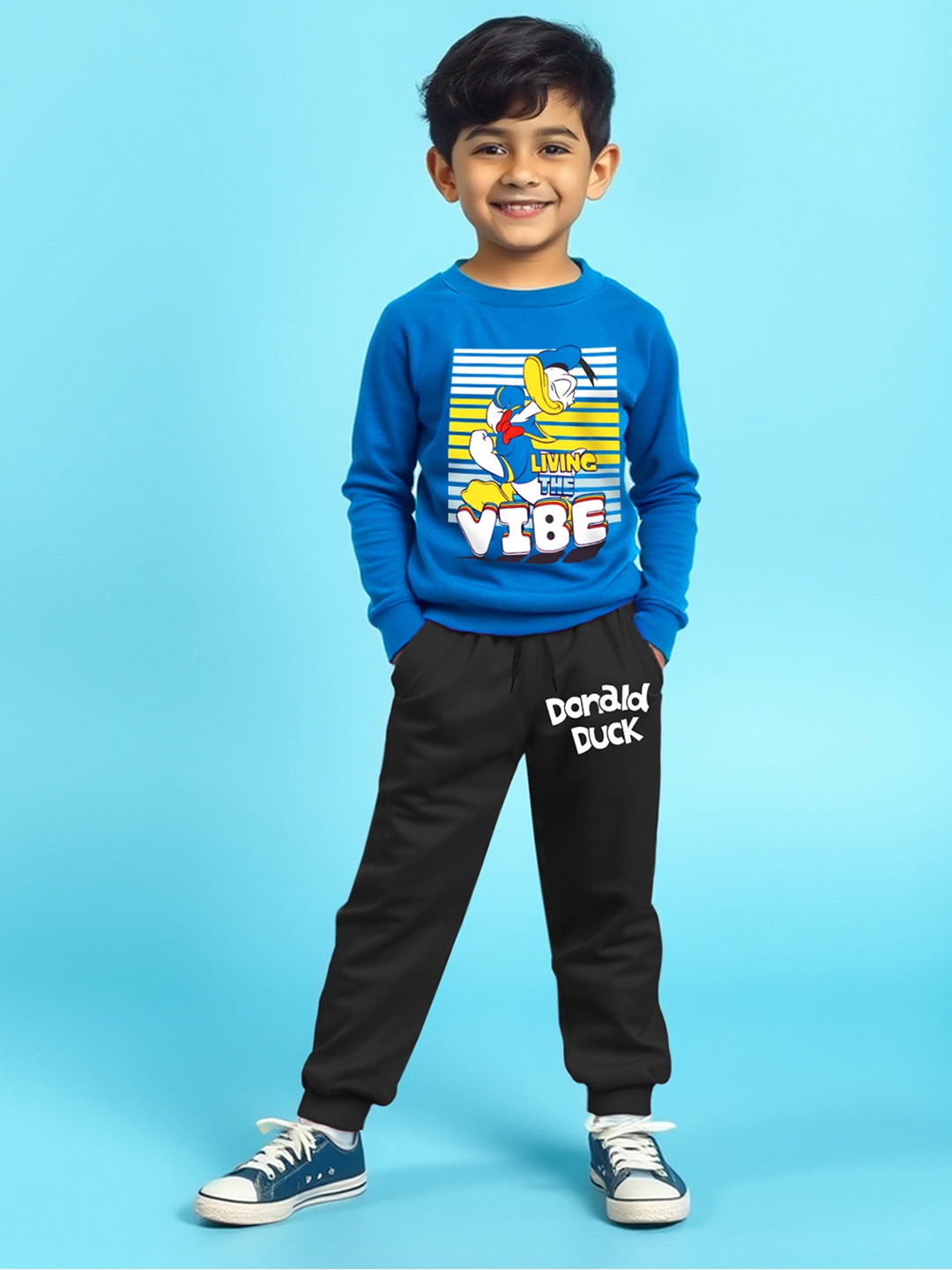 

YK Disney Boys Donald Duck Graphic Printed Tshirt With Trackpant, Blue