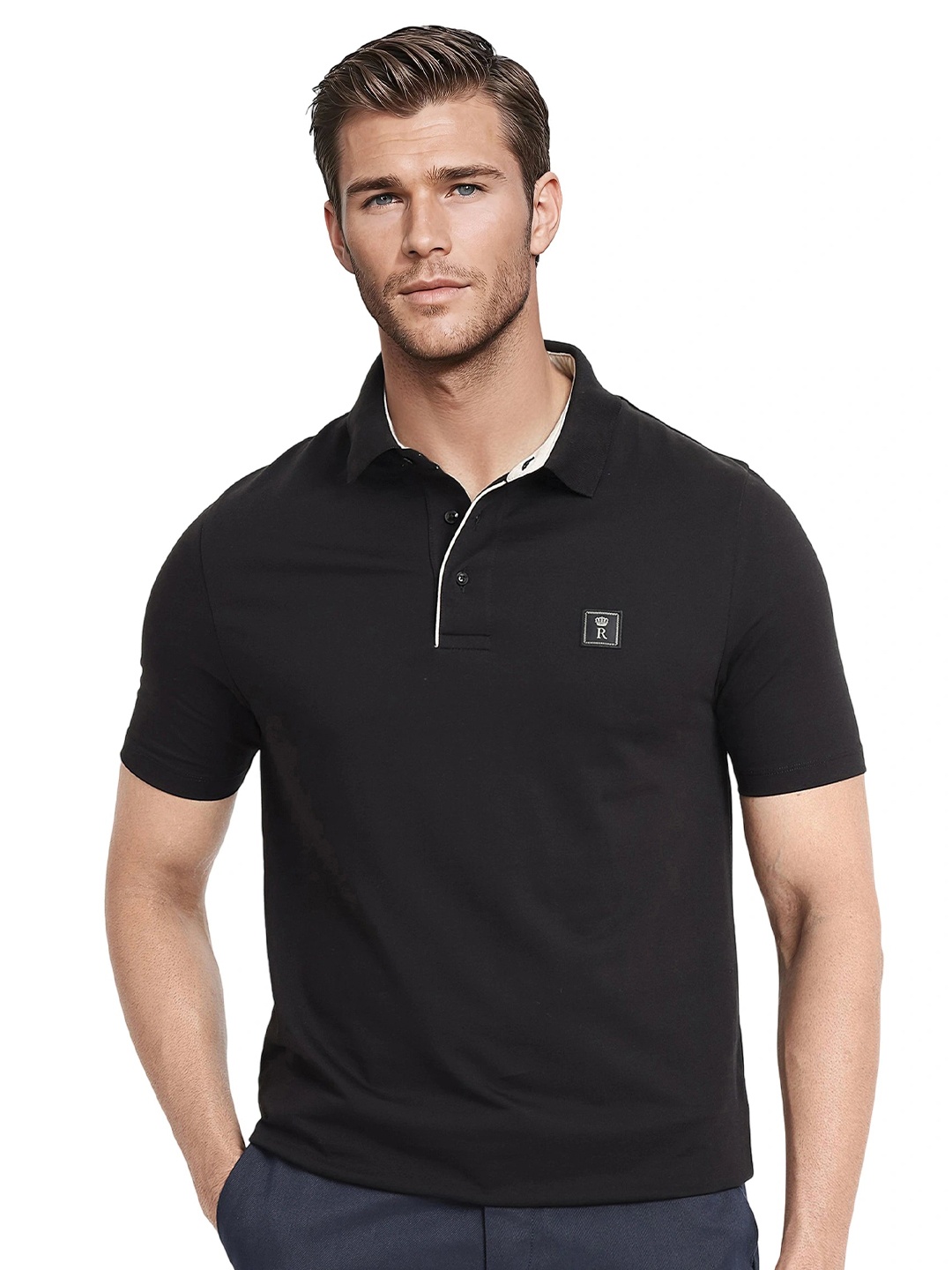 

RARE RABBIT Men Polo Collar T-shirt, Black