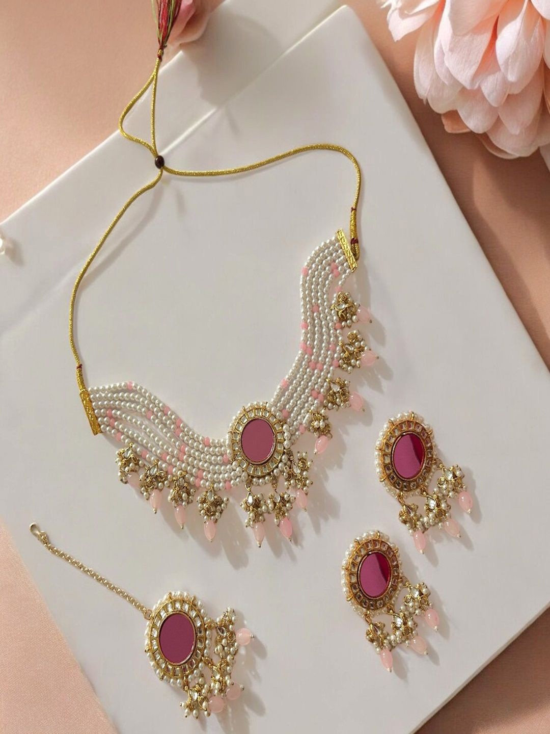 

AccessHer Gold-Plated Stone Studded & Beaded Choker Jewellery Set