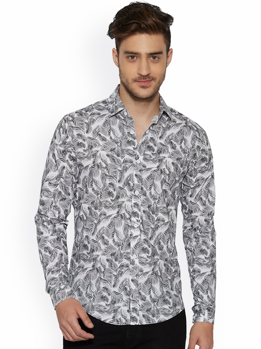 

Globus Men White & Grey Slim Fit Printed Casual Shirt