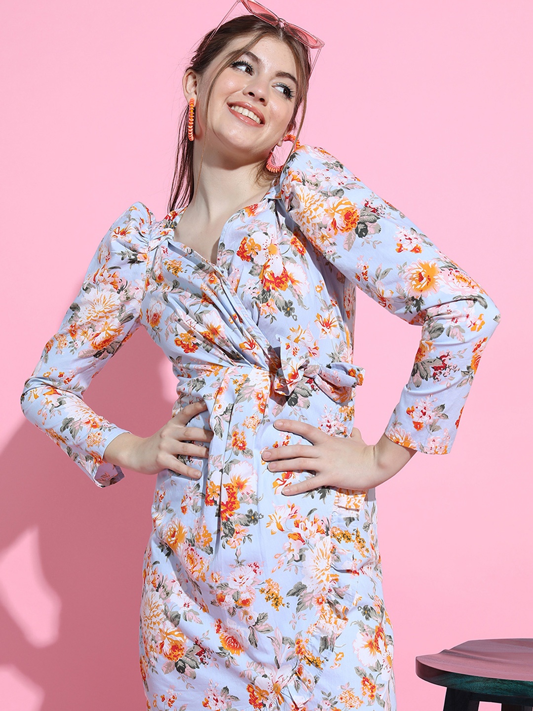 

Tokyo Talkies Womens Blue Floral Print Mini Dress