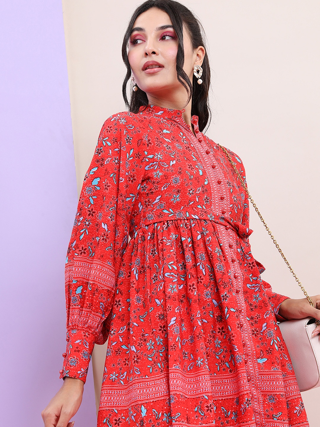

Tokyo Talkies Women Floral Print Fit & Flare Mini Dress, Red