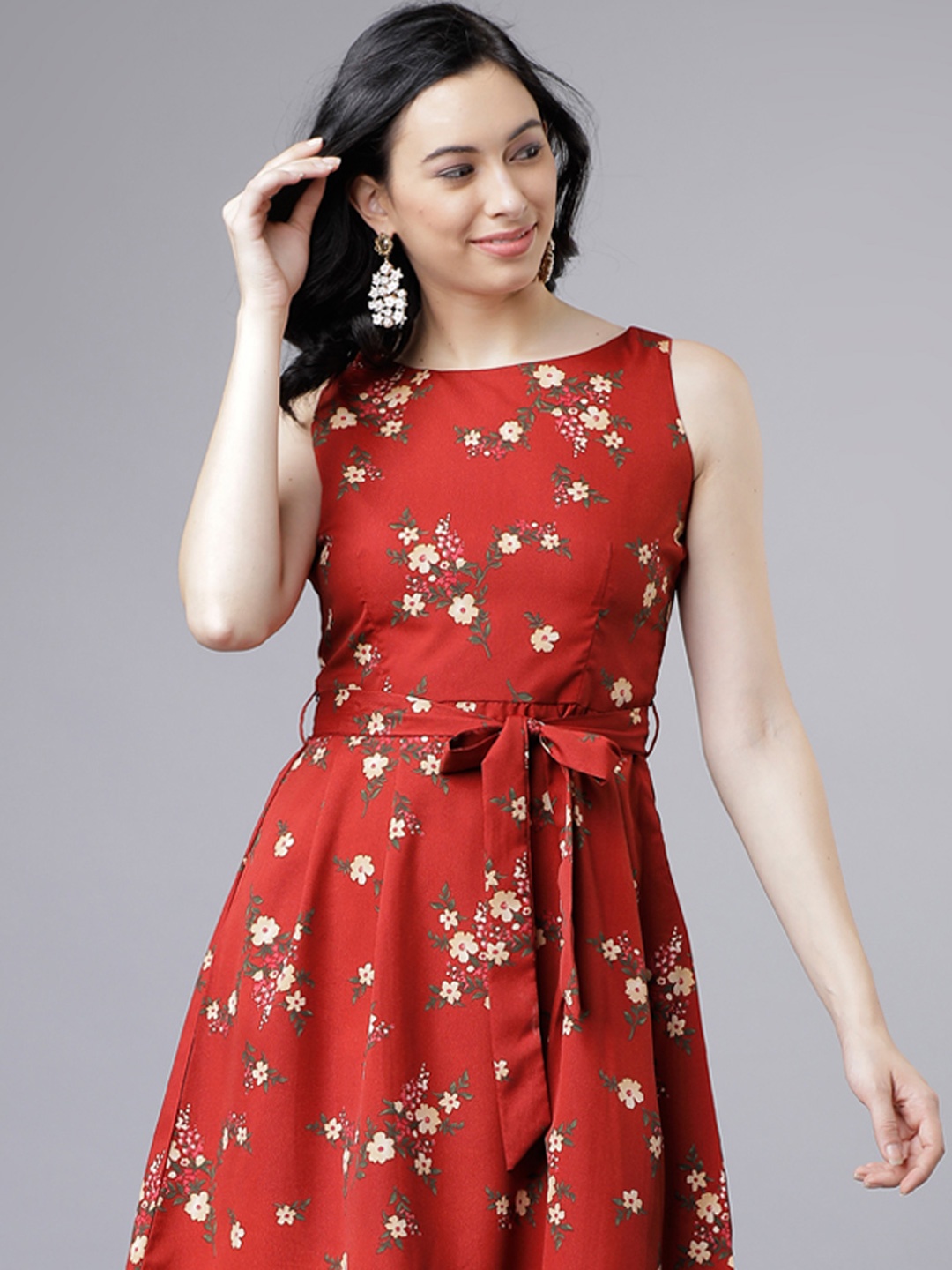 

Tokyo Talkies Floral Print Fit & Flare Midi Dress, Rust