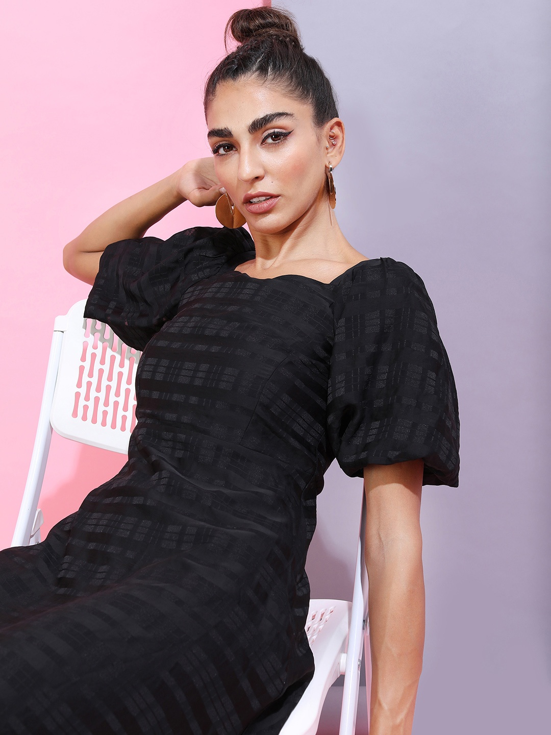 

Tokyo Talkies Solid A-Line Midi Dress, Black