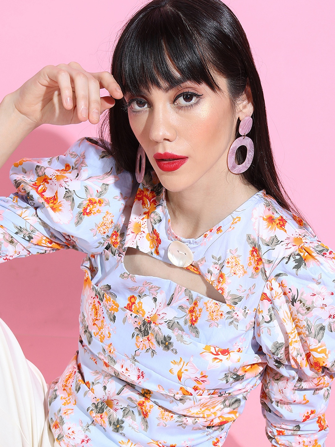 

Tokyo Talkies Floral Print Cotton Top, Blue