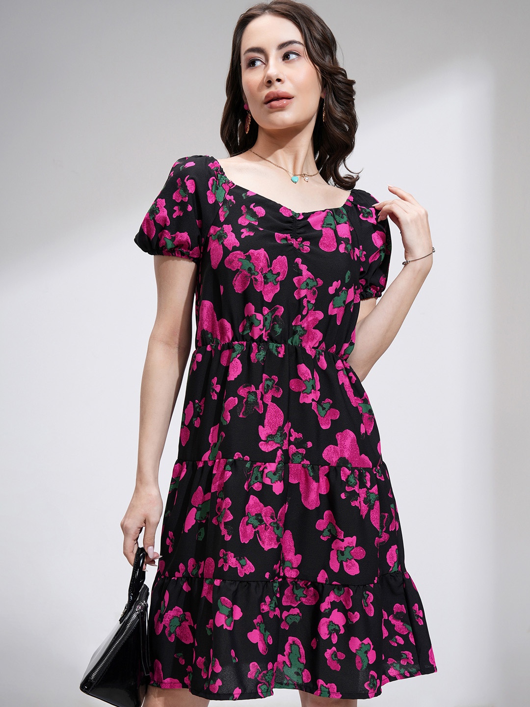 

Tokyo Talkies Women Floral Printed Fit & Flare Dress, Black