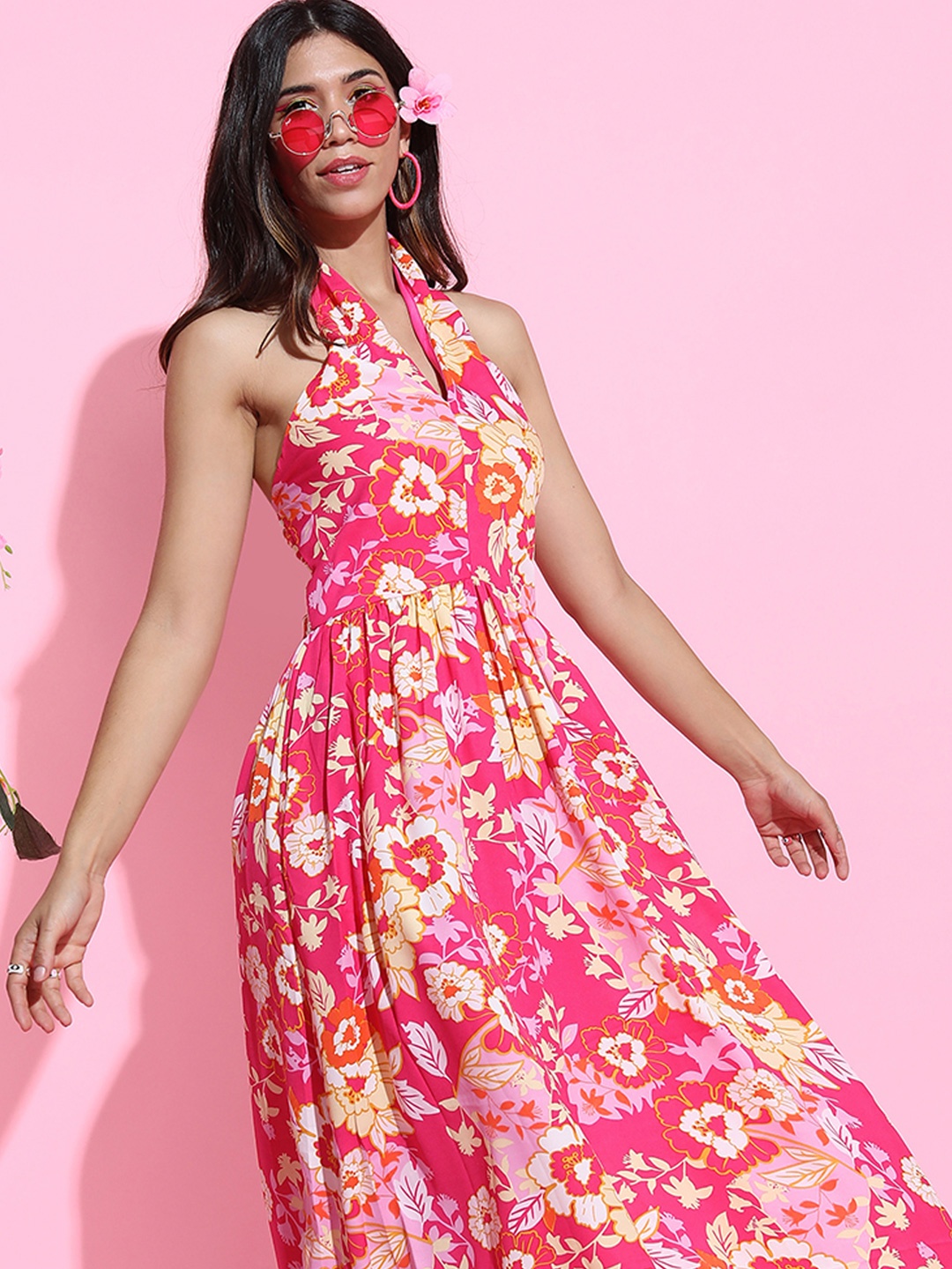 

Tokyo Talkies Floral Print Halter Neck Maxi Dress, Pink