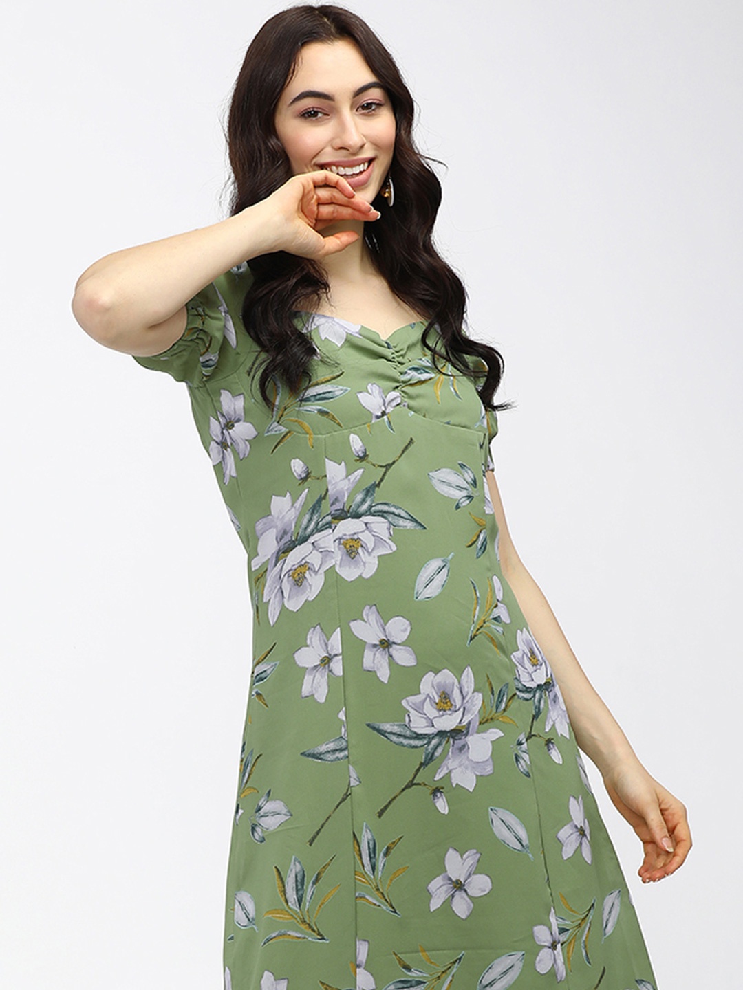 

Tokyo Talkies Floral Printed A-Line Maxi Dress, Green