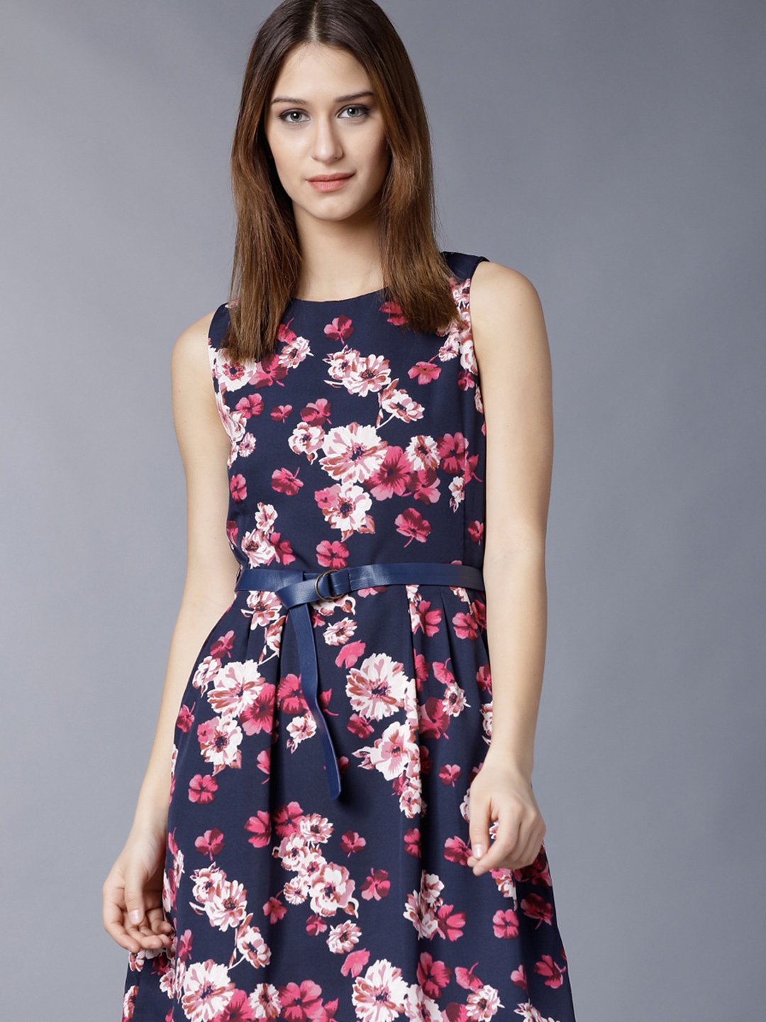 

Tokyo Talkies Women Floral Print Fit & Flare Dress, Navy blue