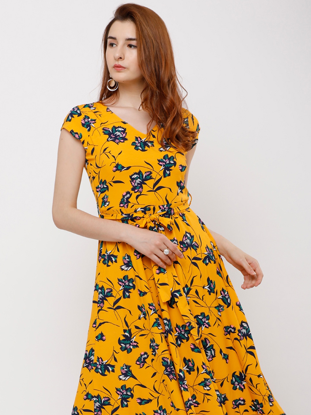 

Tokyo Talkies Floral Printed Fit & Flare Midi Dress, Yellow