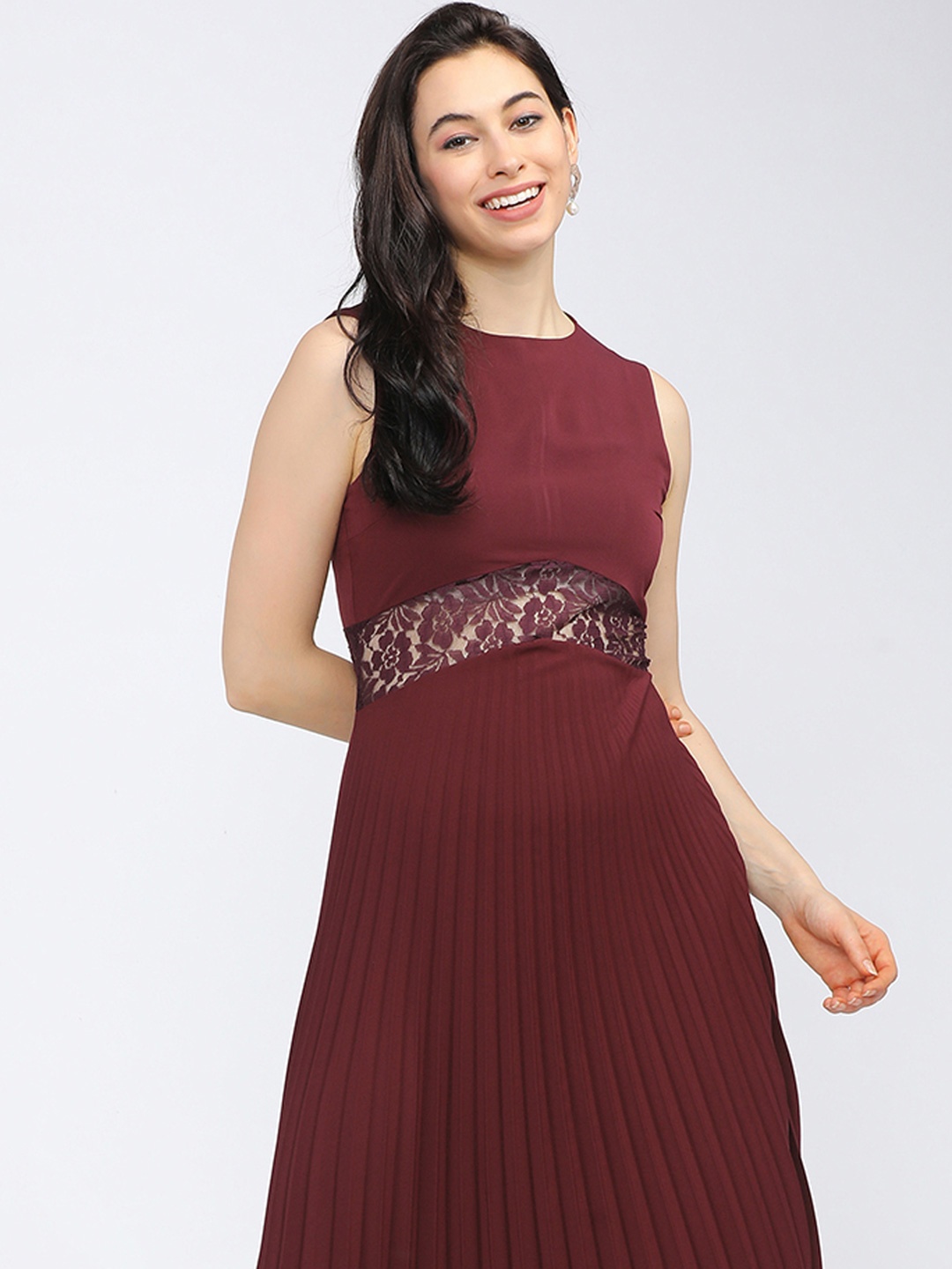 

Tokyo Talkies Accordion Pleated A-Line Midi Dress, Maroon