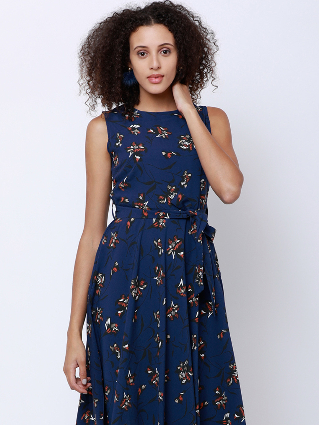 

Tokyo Talkies Floral Printed Fit & Flare Midi Dress, Navy blue