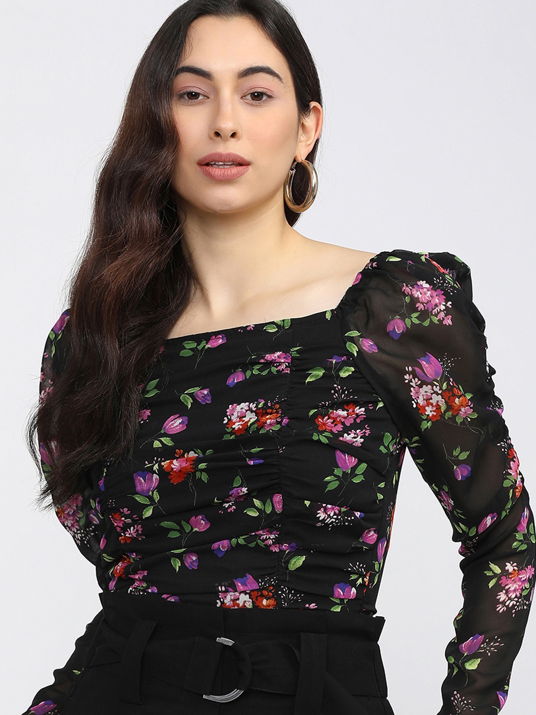 

Tokyo Talkies Floral Print Top, Black