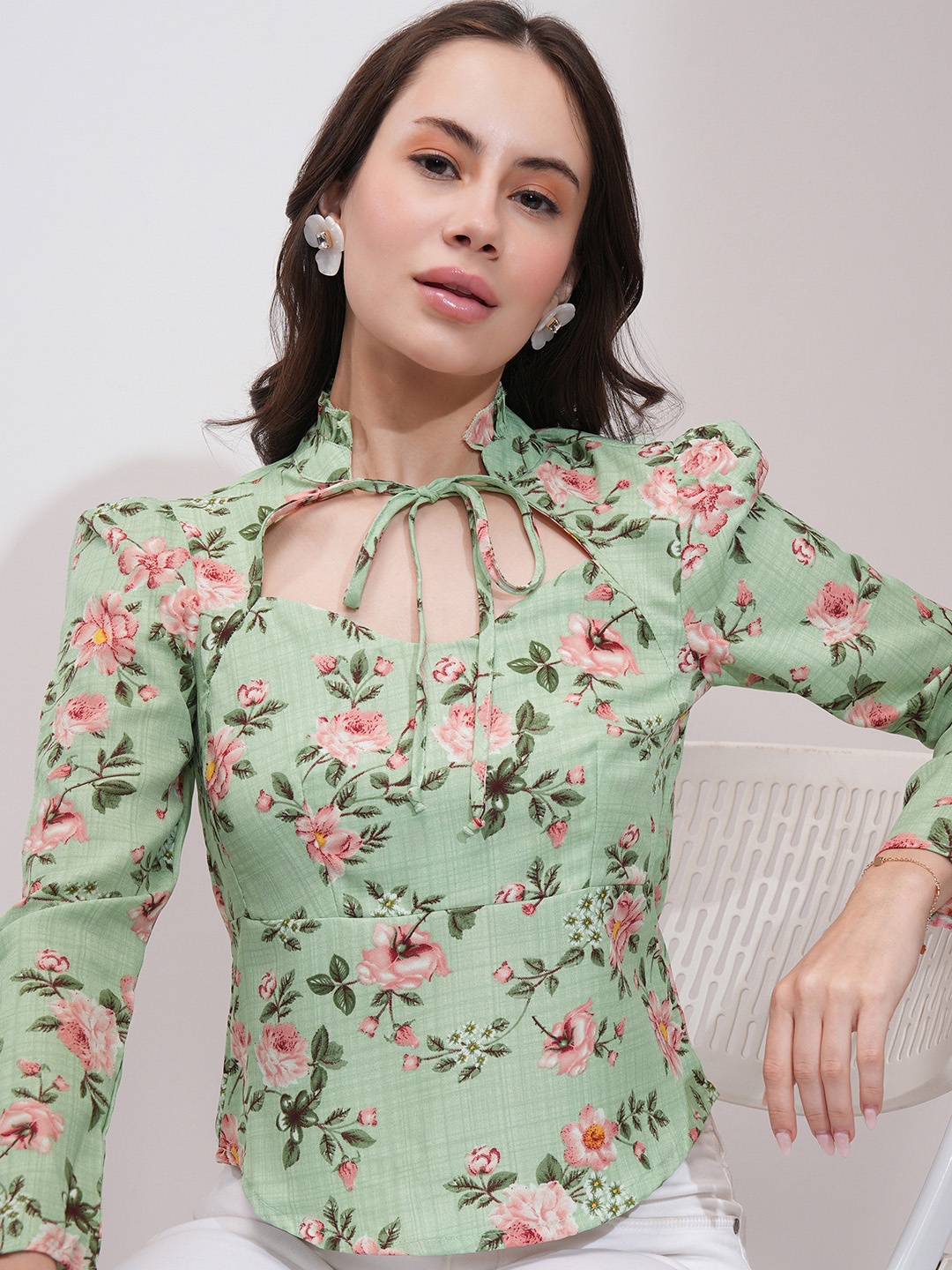 

Tokyo Talkies Floral Print Sweetheart Neck Top, Green