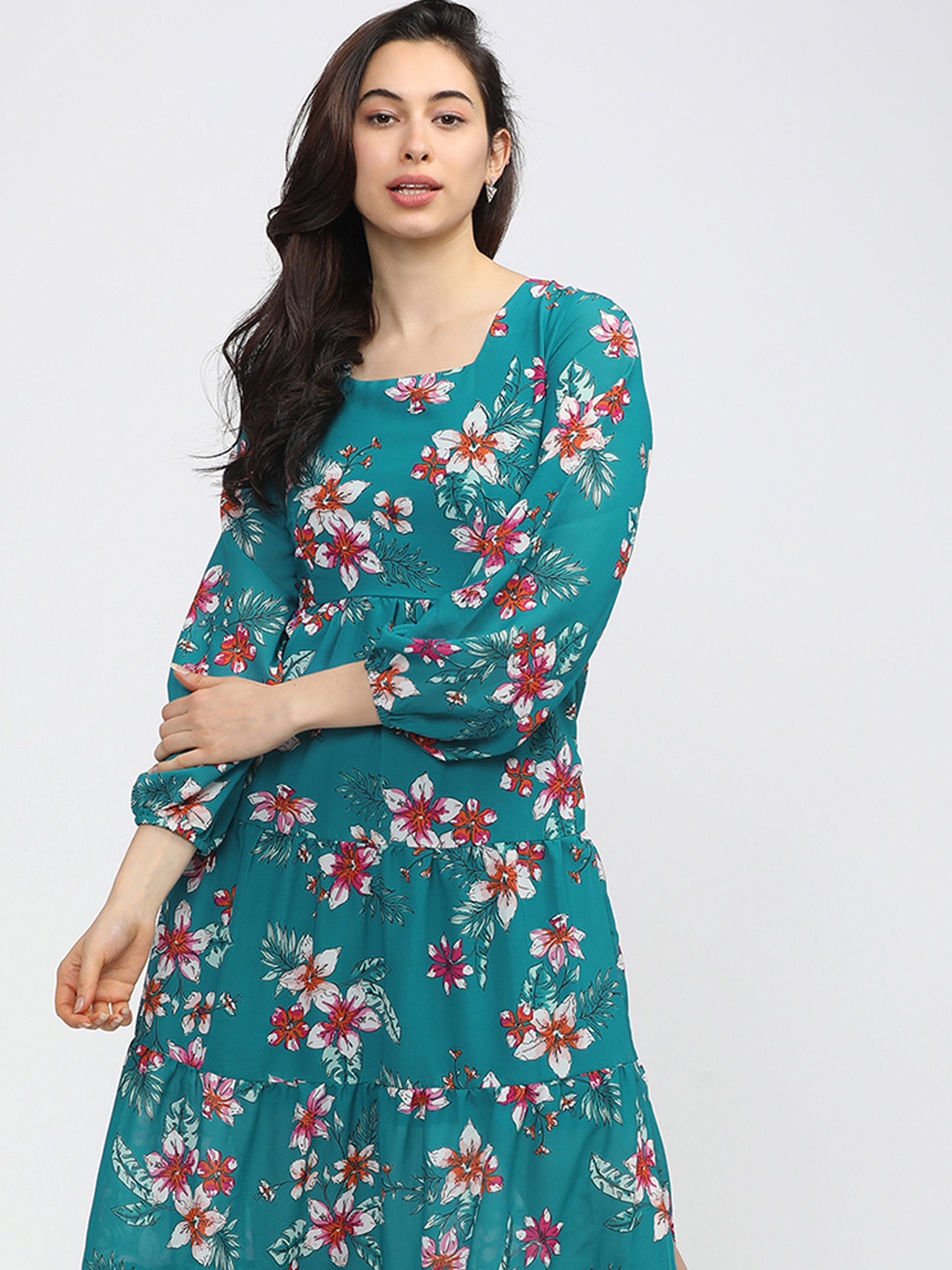 

Tokyo Talkies Floral Print Fit & Flare Midi Dress, Turquoise blue