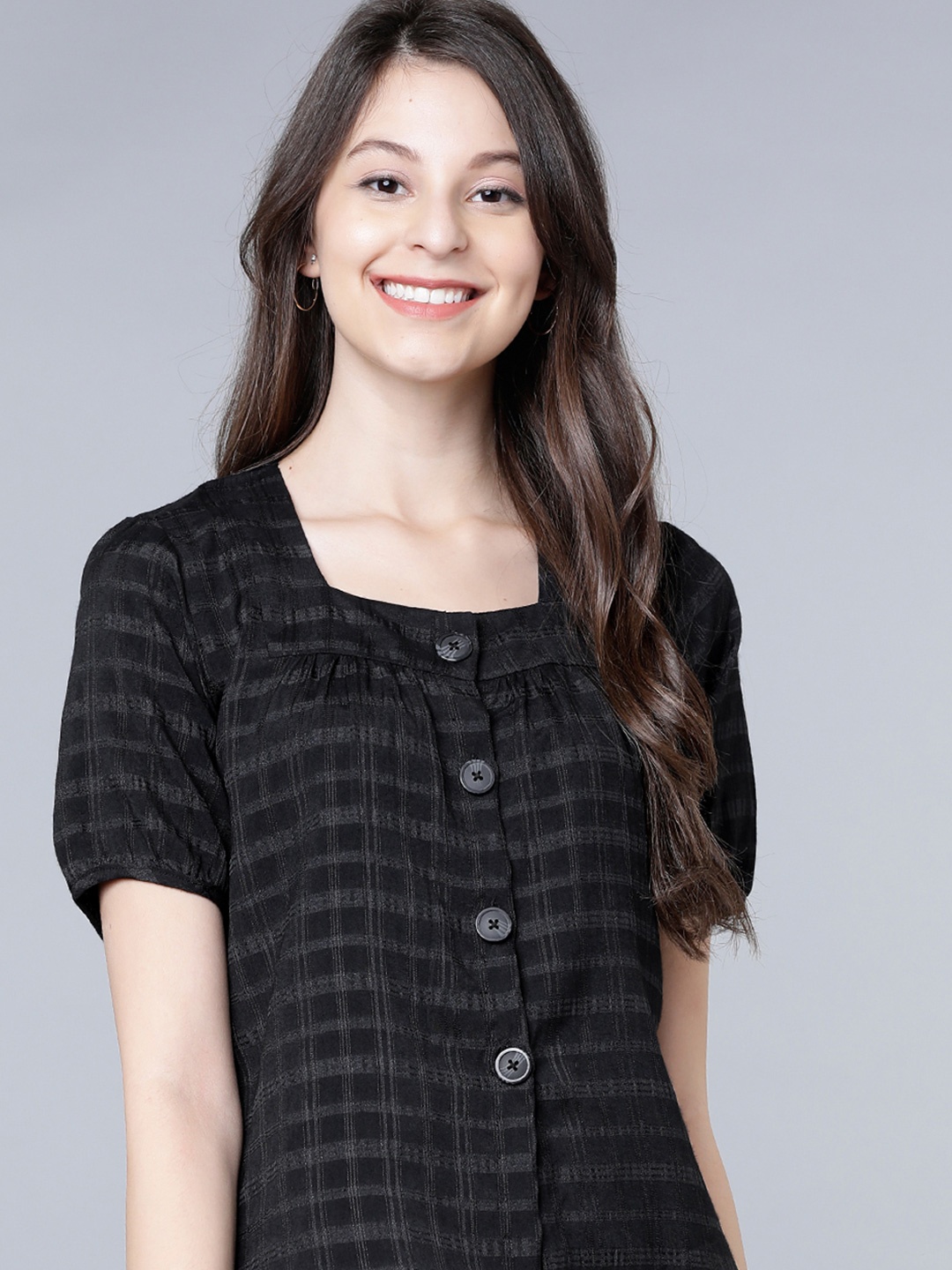 

Tokyo Talkies Checked Top, Black