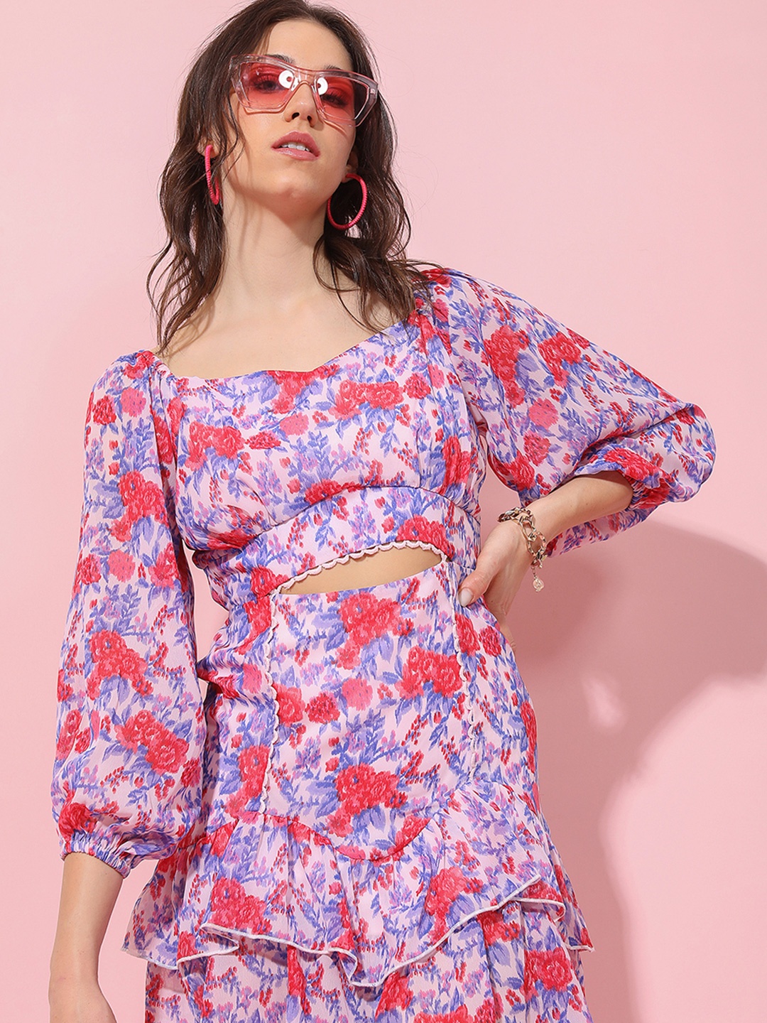 

Tokyo Talkies Floral Print Fit & Flare Dress, Red