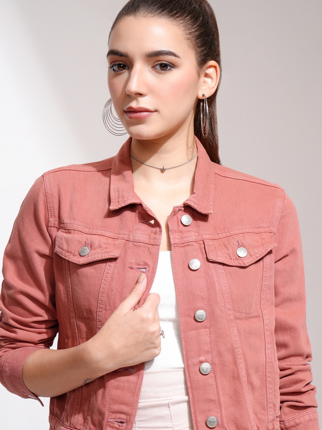 

Tokyo Talkies Women Denim Jacket, Pink