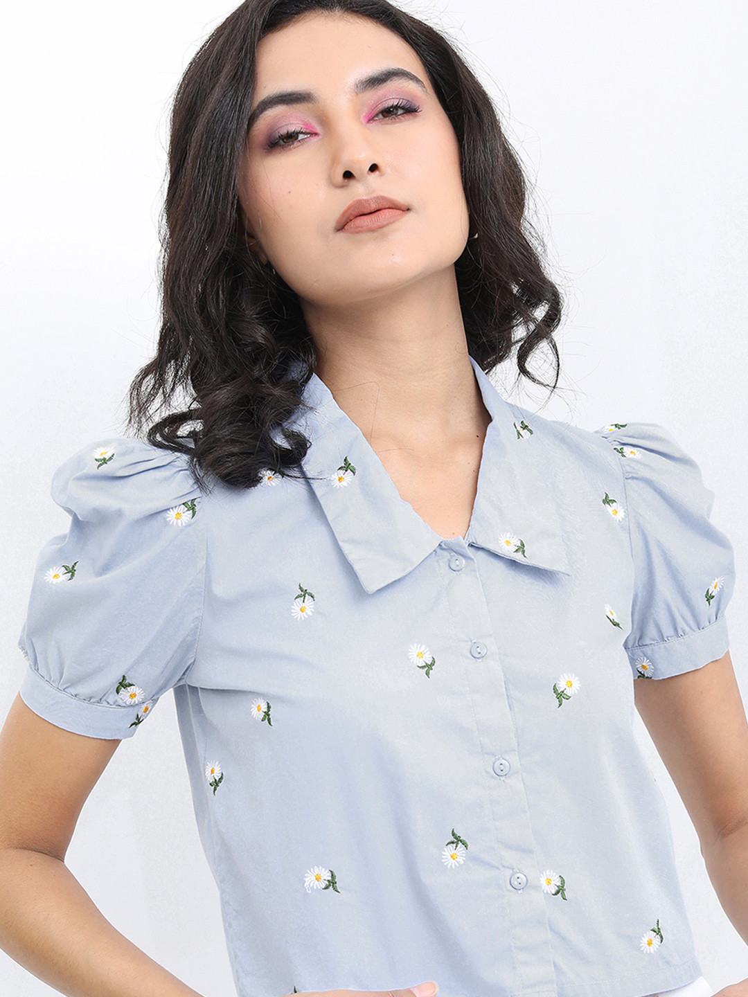 

Tokyo Talkies Womens Printed Crop Casual Shirt, Blue