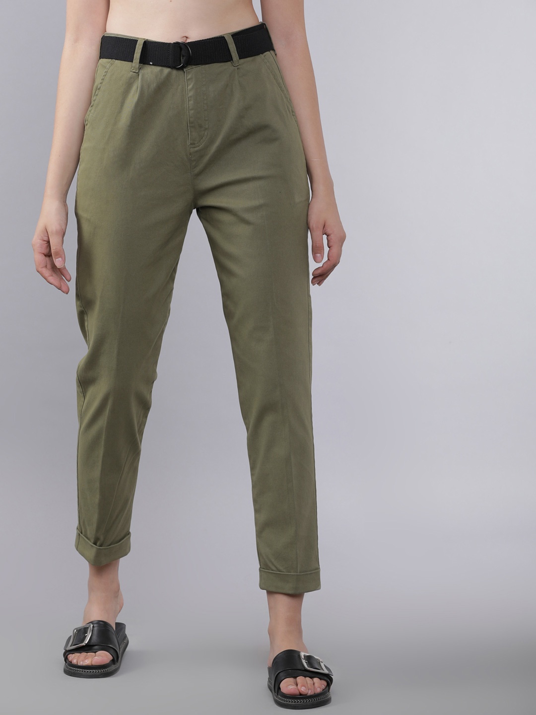 

Tokyo Talkies Women Regular Fit Trouser Comes with a belt, Olive