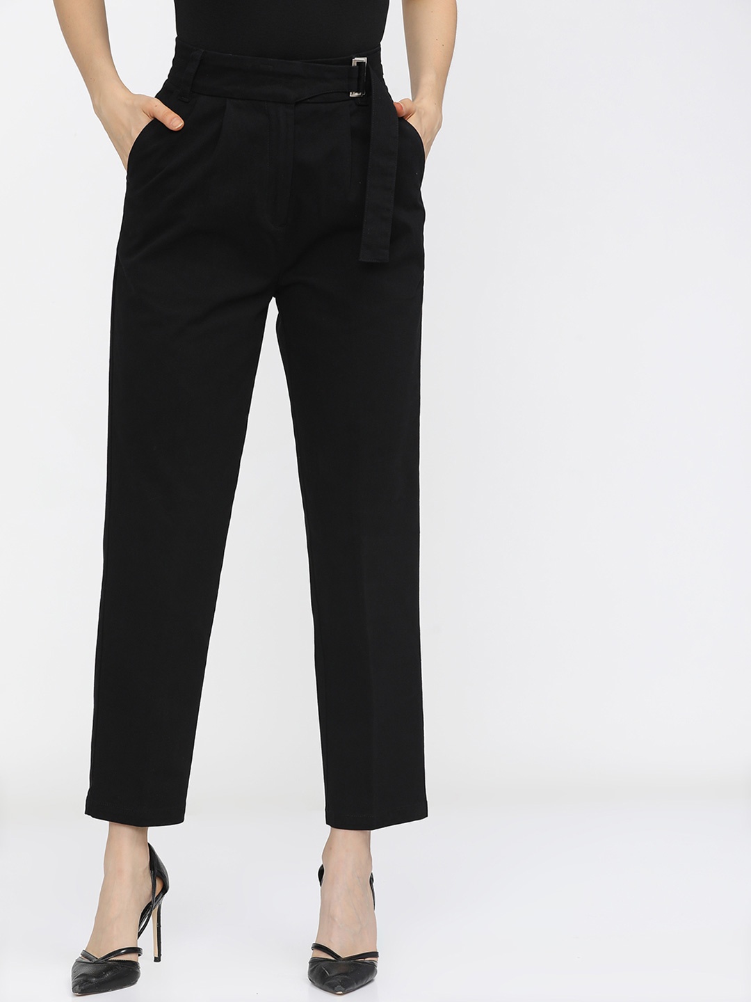 

Tokyo Talkies Women Tapered Fit Trousers, Black