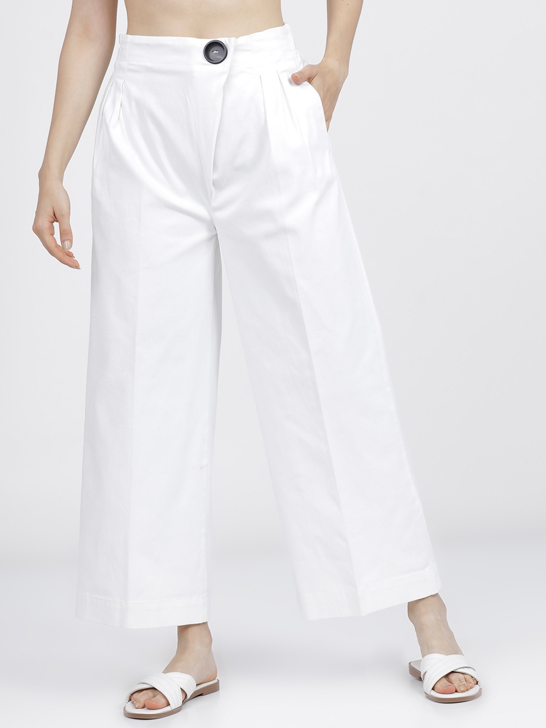 

Tokyo Talkies Women Solid High-Rise Parallel Trousers, White