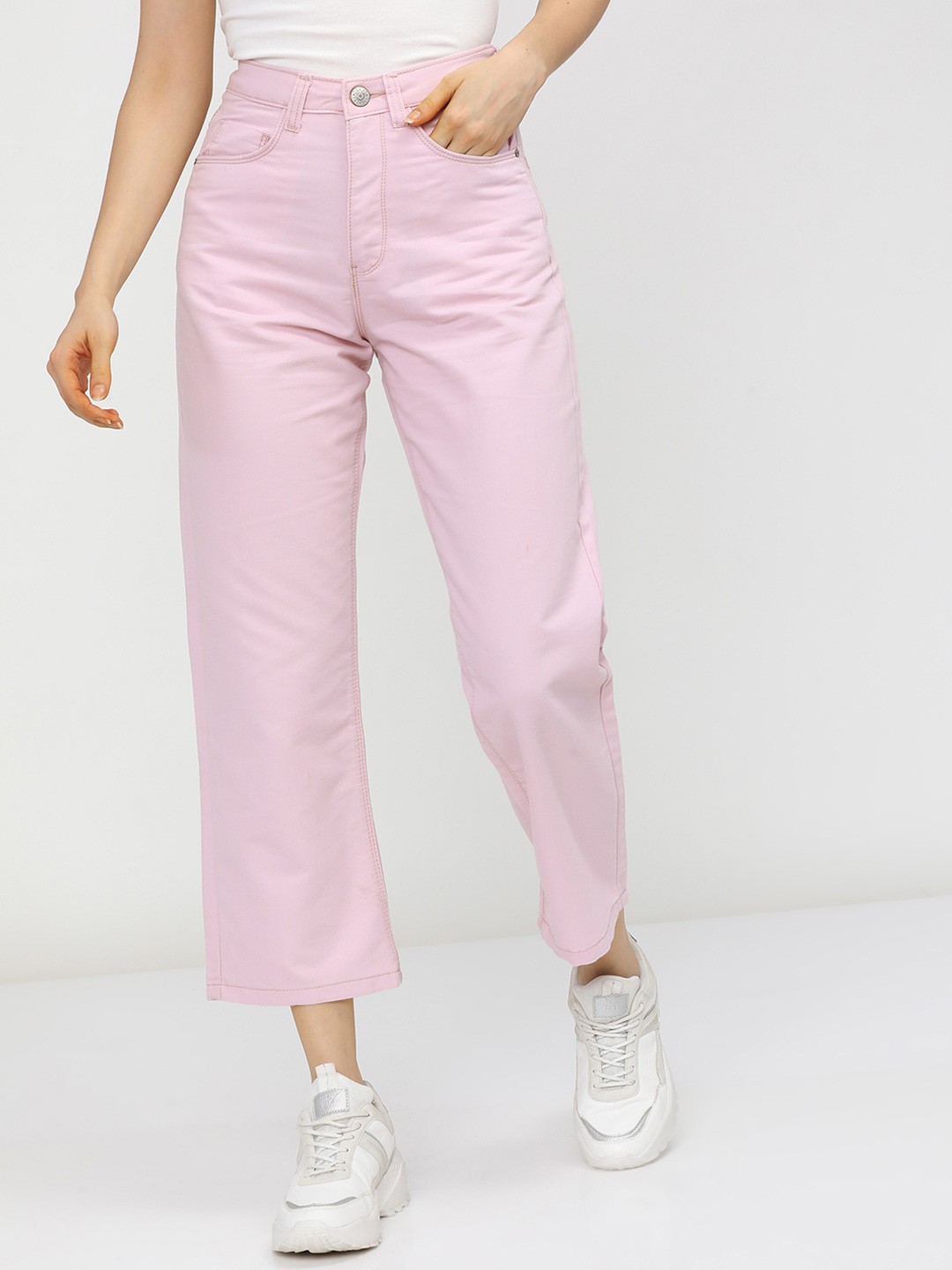 

Tokyo Talkies Women Wide Leg Stretchable Jeans, Pink